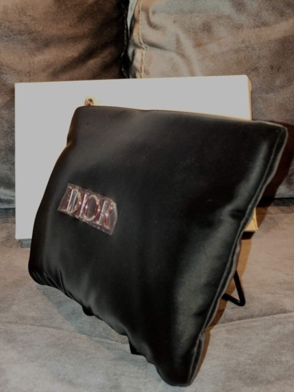 Dior NIB! Black Satin Cosmetic Case with Logo Plaque - Picture 6 of 10